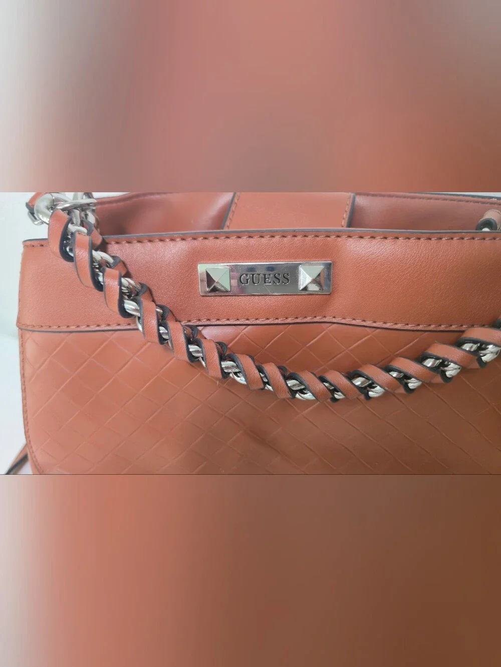GUESS Women's Woven-Texture Tote in Cognac
